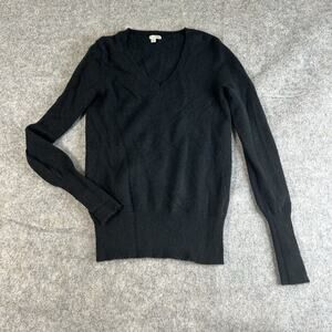 Halogen Cashmere Sweater Womens Small V-Neck Black Pullover Minimalist Capsule